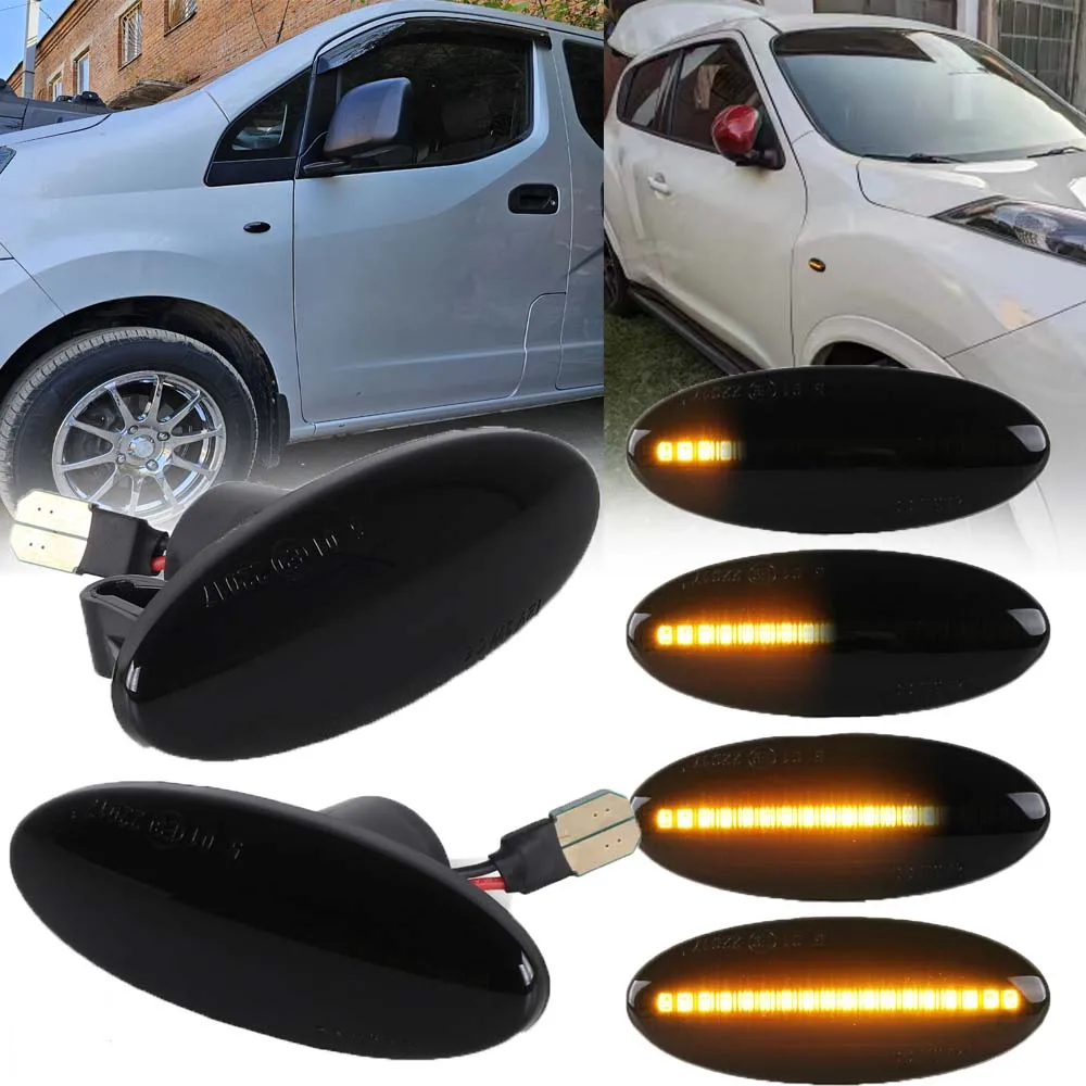Smoked Dynamic LED Side Marker Lights For Nissan Qashqai J10 X-trail T31 Cube Juke Leaf Micra K13 Note E11 NV200