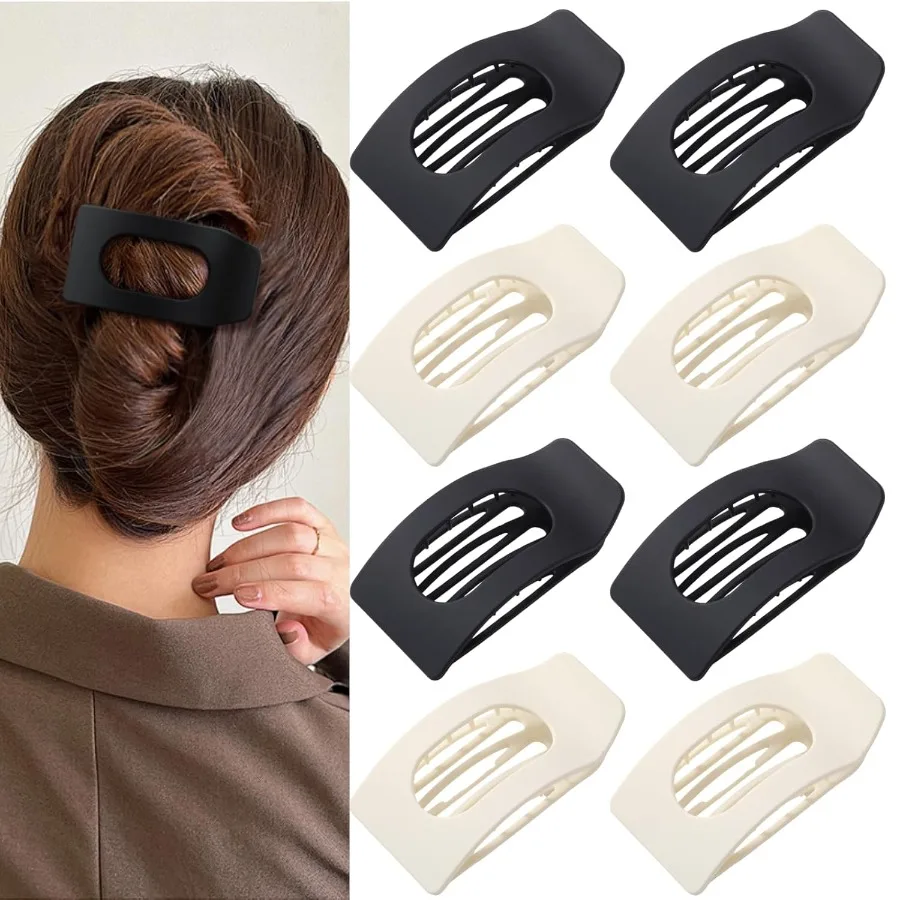 

8 Pack Black White Flat Hair Clips for Women Large Matte Rectangle NoSlip Claw Clips for Thick Thin Hair Strong Hold Square Hai