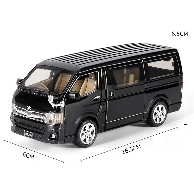 1:32 HIACE Modelos de carros de brinquedo liga fundida portas MPV abertas puxar para trás som e luz veículos de viagem de negócios presentes para meninos