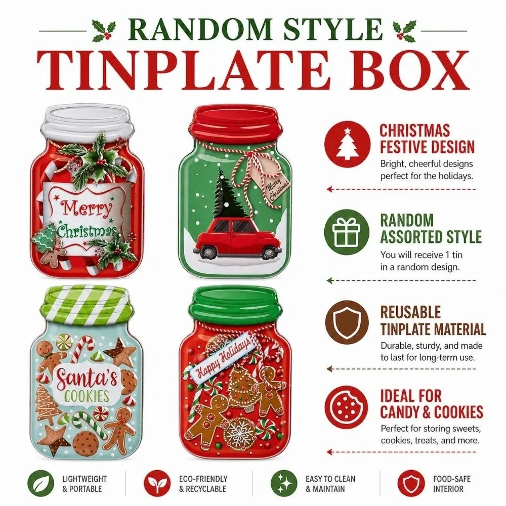 Metal Christmas Tin Box with Lid Biscuit Chocolate Xmas Cookie Candy Box Decorative Gift Box Storage Container Home Decor