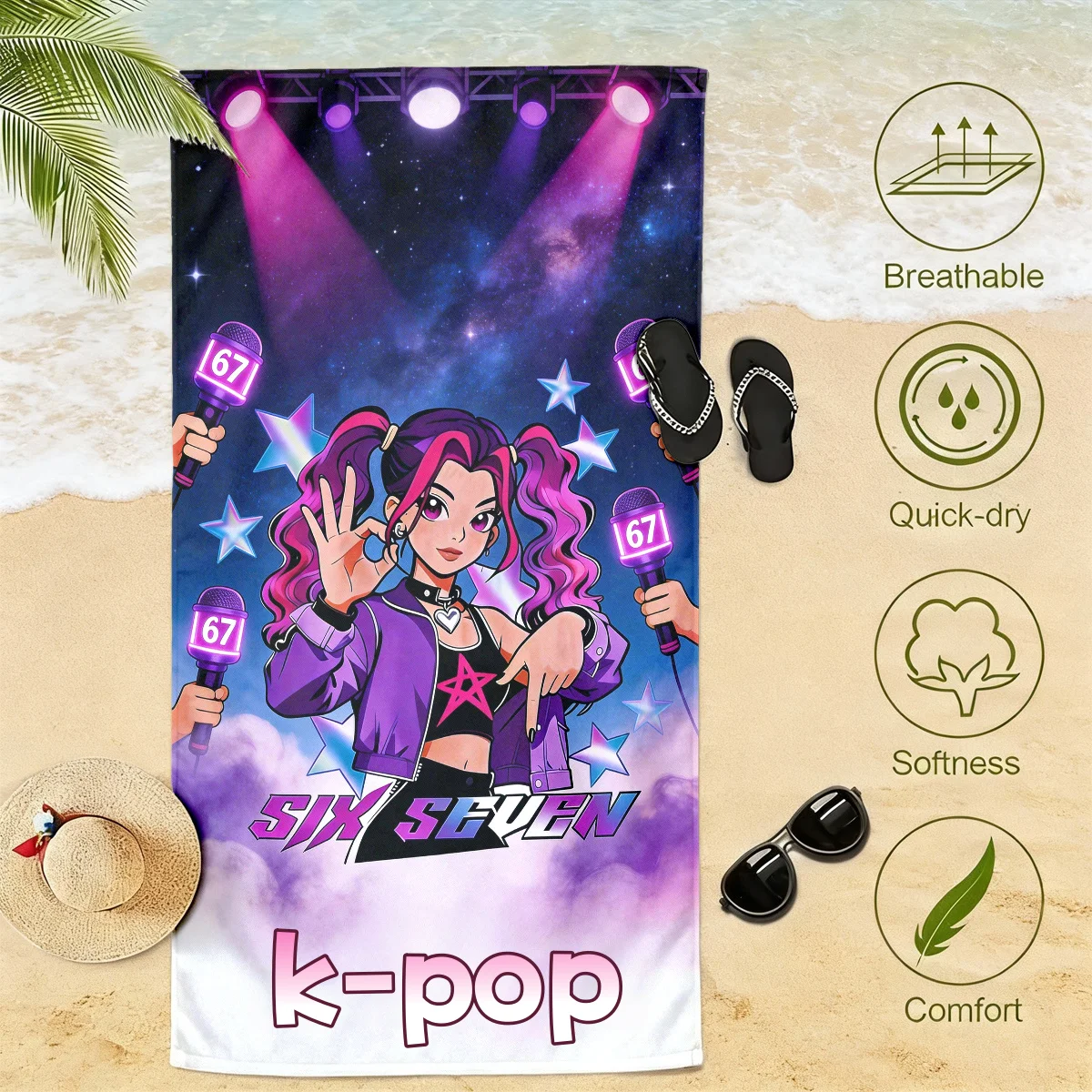 Kpop Girl Group Style Beach Towel Perfect Vacation Gift Soft Breathable for Pool Beach Camping Cruise Summer Essential