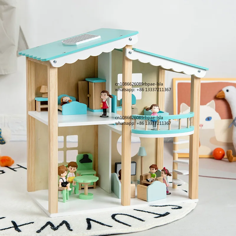 Realistic Baby Wooden Role Play Doll House Set Game Educational DIY Assembly Mini Villa Furniture Pretend Toys for Boys Girls view 6