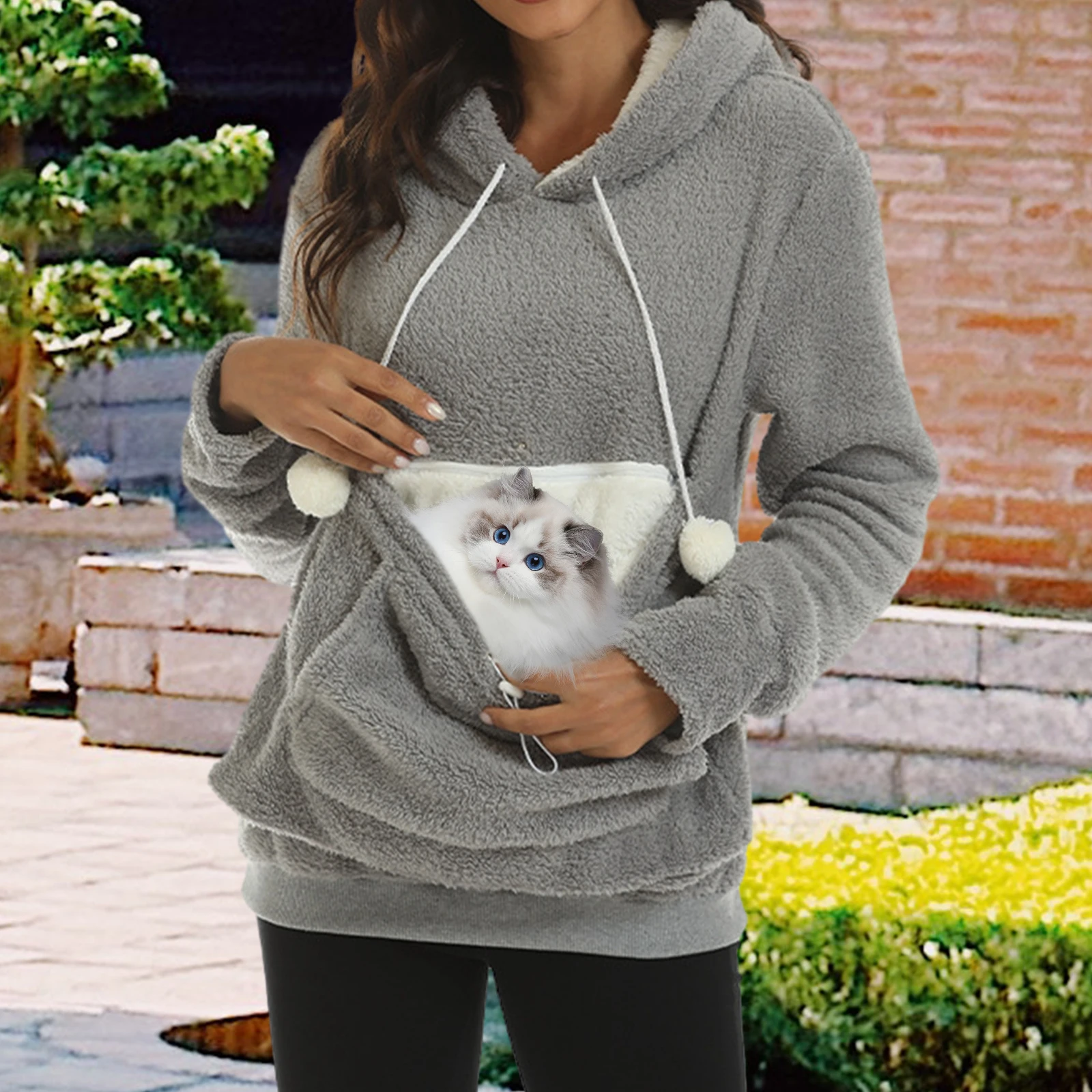 Pet Hoodies Sweatshirt Women Gift Long Sleeve Kitten Carrier Cat Holder Carrier for Vacation Street Backpacking Travel Outdoor