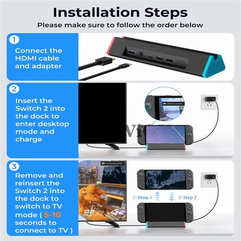 

-FDDT For Switch 2 Dock Station 4K@120Hz -Compatible USB & Type C Ports Enhanced Gaming Performance Accessories