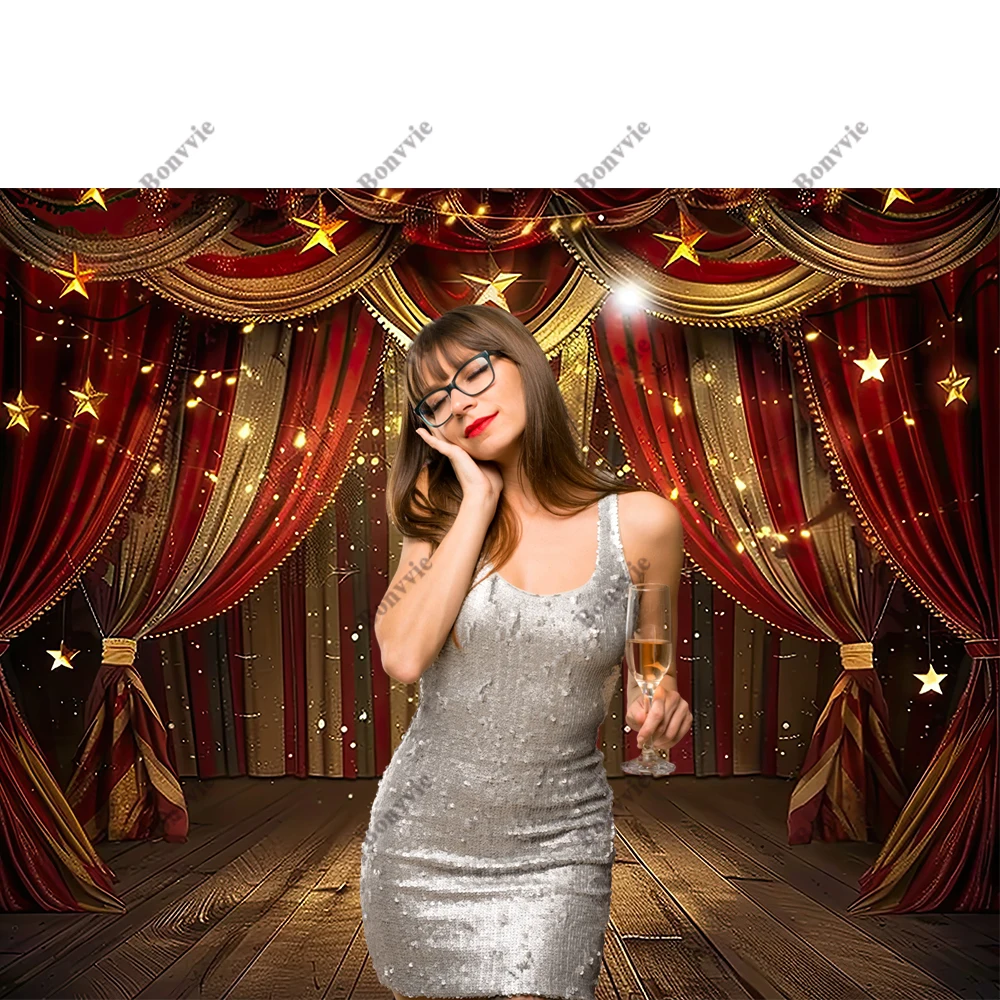 Bonvvie Red Curtain Stage Light Circus Tent Baby Birthday Party Photography Backdrops Photo Backgrounds Photozone Photo Studio