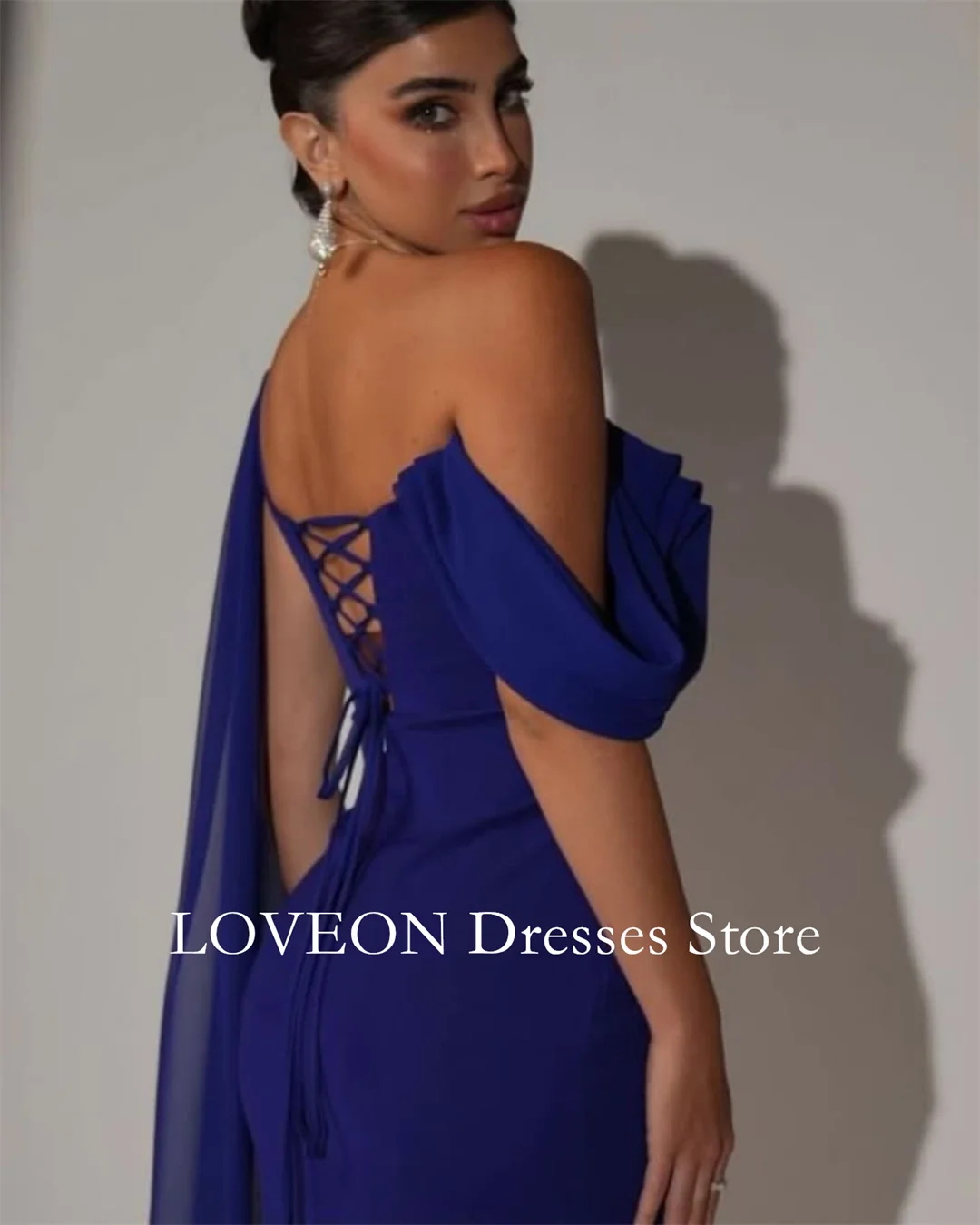 One- Shoulder Crepe Blue Formal Evening Dresses Pleat Long Sleeves  فساتين سهرة  Customized Elegant Prom Growns Party Women