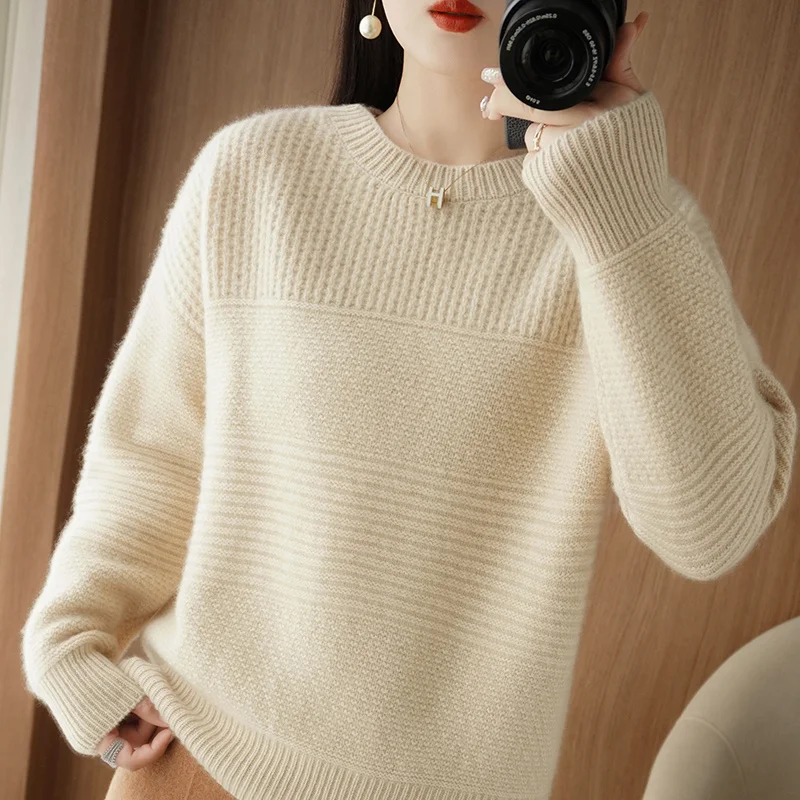 

Winter LOOSE STYEL Thickening Sweaters Women 100% Goat Cashmere Knitted Jumpers Oneck Soft Warm Pullover Female Clothes WL01