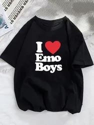 I Love Emo Boys 여성용 반팔 티셔츠, 재미있는 티셔츠, 프린트 패션, 하라주쿠 스트리트웨어, 캐주얼 숙녀 상의, 커플 티 탑