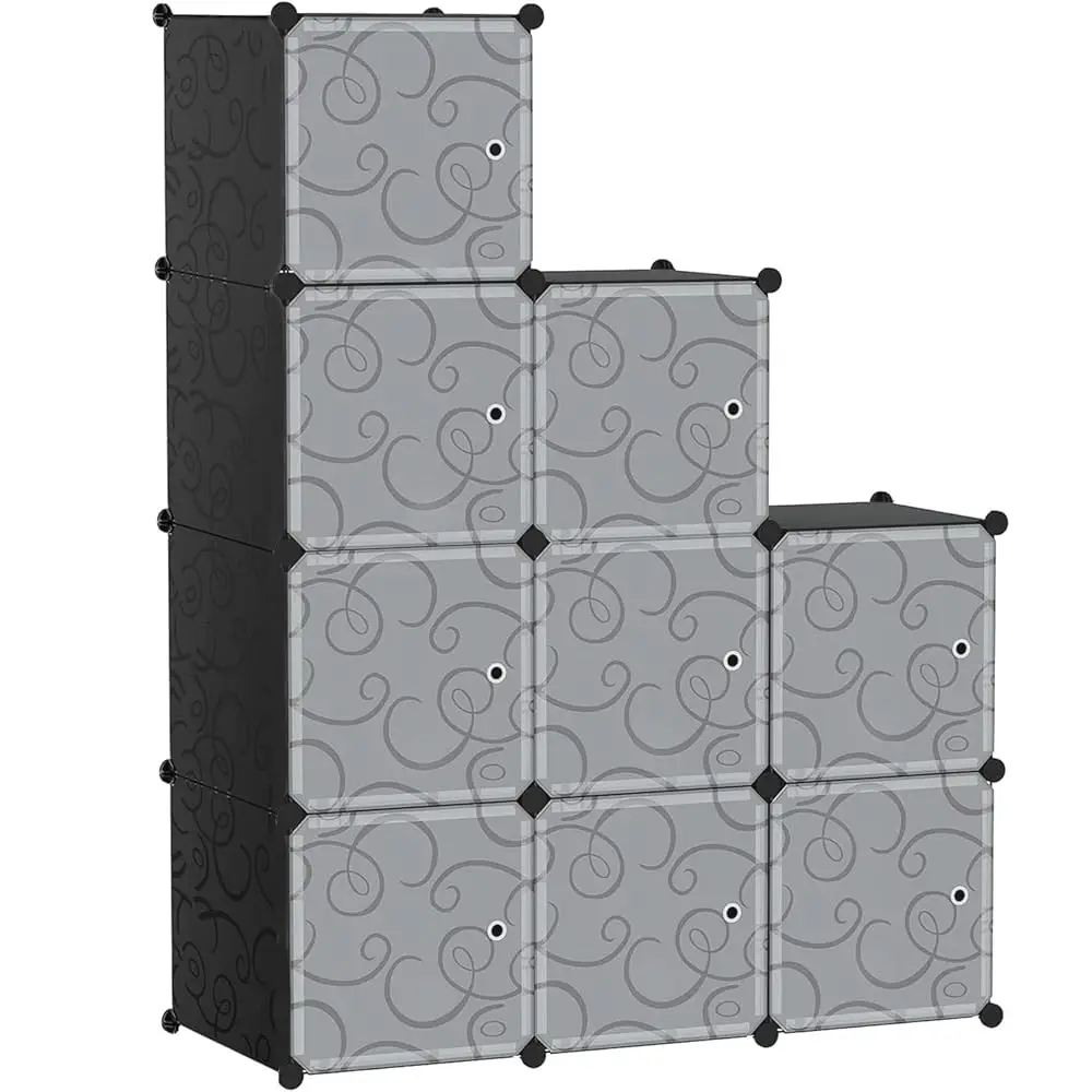 

Cube Storage Organizer With Doors, Plastic 9-Cube Storage With Doors For Livingroom, Bedroom And Office (Black)