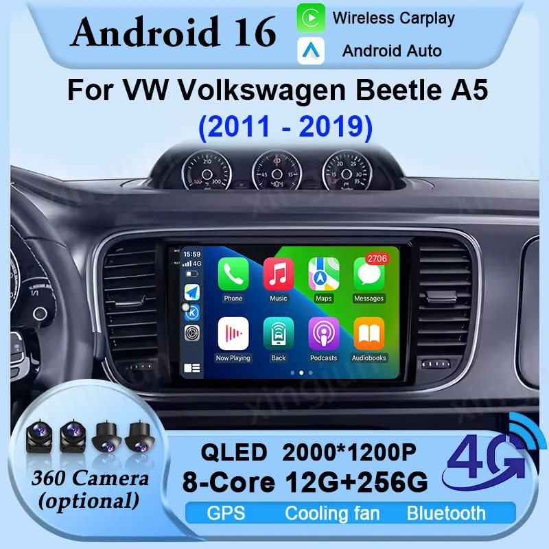 

Android 16 Автомобильный радиоприемник с GPS-навигацией для Volkswagen Beetle A5 2011-2019 Головное устройство BT Стерео 2 Din DSP Видеоплеер Carplay