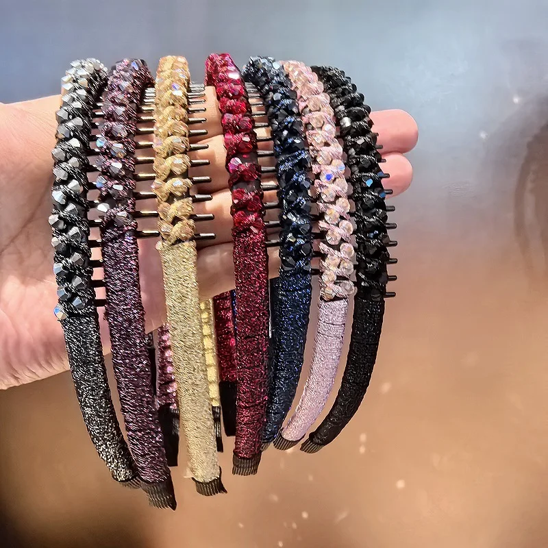 2-teiliges, fortschrittliches Kristall-Stirnband mit gezahnten Anti-Rutsch-Haarbändern, Zubehör, Vintage-Haarband, Reifen für Frauen und Mädchen – Detail 4