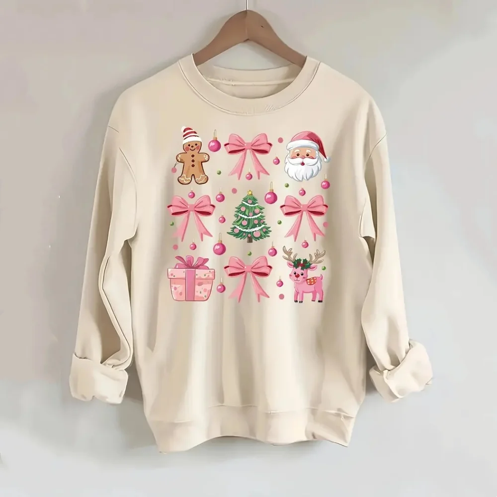 Christmas Cartoon Women\'s Hoodie Autumn/Winter Round Neck Long Sleeved Party Christmas Tree Print Design Cheap Clothing 2024 New