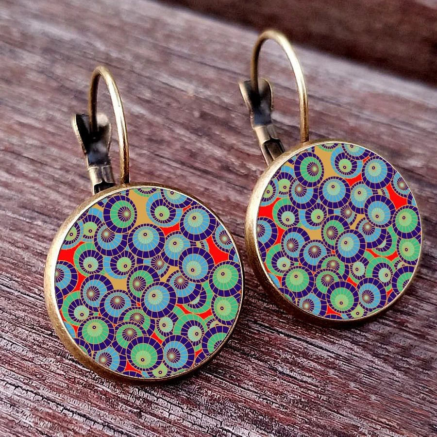 2024 Thread Pattern Earrings Japanese Traditional Pattern Glass Cabochon Earrings Favorite Pattern Earrings Girl Jewelry Gift