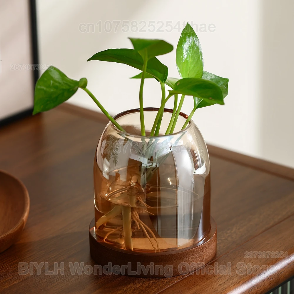 2/1 Pcs Hydroponic Plant Glass Vase Propagation Stationfor Home Office Decor Glass Vase Plant Pot with Tray Garden Accessories