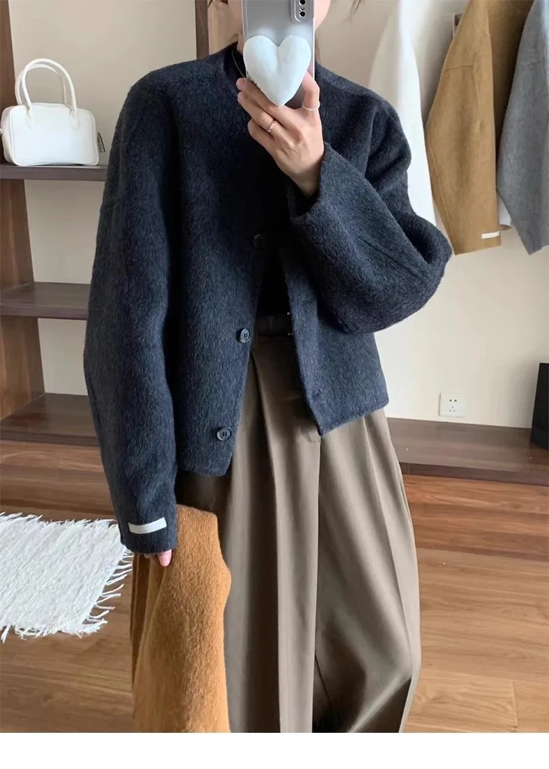 

Round Neck Short Double-Sided Woolen Coat 2025 Autumn/winter Korean Version Simple Silhouette Wool Coat
