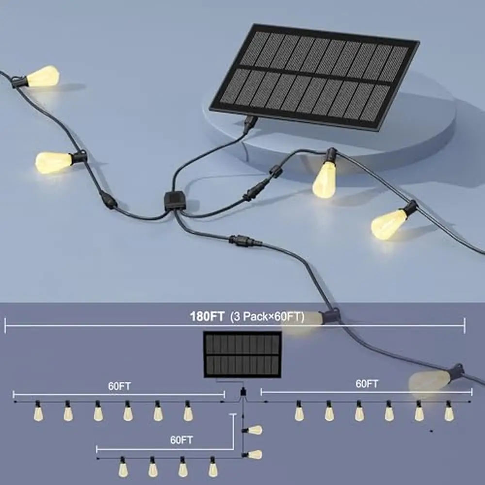 Solar Powered String Light 180FT Remote Control 8 Modes Weatherproof Shatterproof ST38 LED Total 45 Sockets Garden Decoration