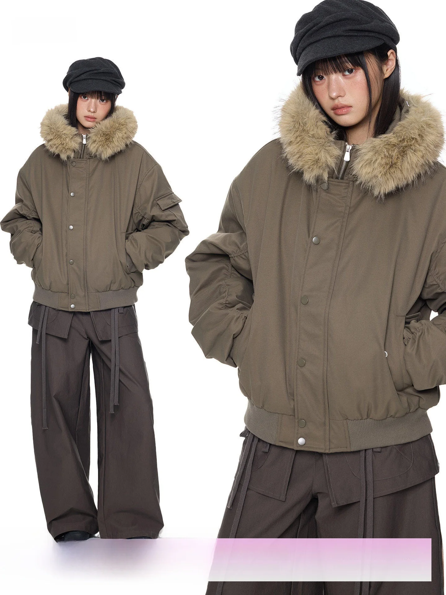 

EZEK Women's Thiened Cotton Jaet Hooded Dstring Retro Casual Warm Coat Winter New Sle Fur Collar Loose Top