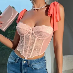 Sexy Lace Corset Vest French Fashion Womens Shoulder Strap Bustier Crop Tops Body Shaper Underwear Tank Top Slim Camisole