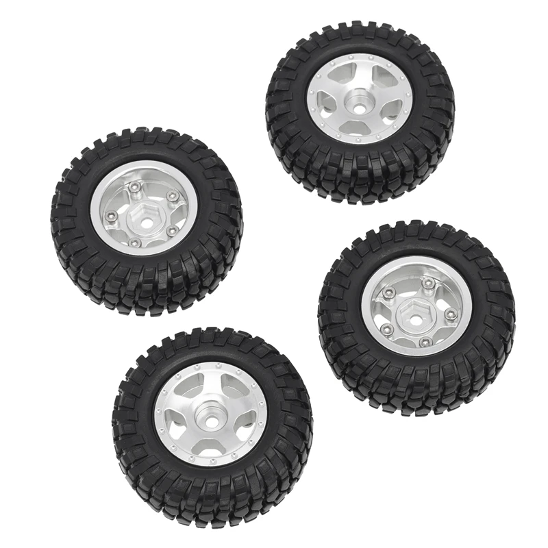 4Piece Wheel Shell With Tire Metal Replacement For SCX24 Jeep Gladiator 1/24Th 4WD Off-Road Truck Model ,Silver