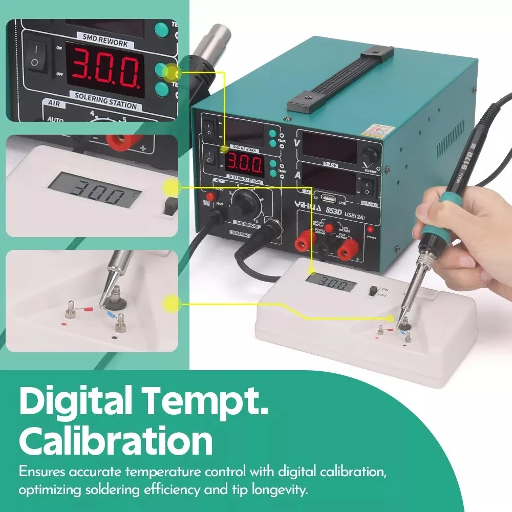 YIHUA 853D 2A USB Rework Station แหล่งจ่ายไฟหัวแร้ง Hot Air Desoldering Gun การประสาน Station ซ่อมโทรศัพท์เครื่องมือ