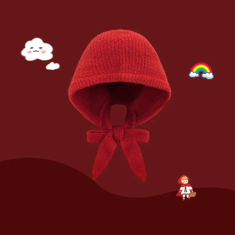

New Year's Red Winter Warm Cycling Hat Neck and Ear Protector Knitted Hat for Women