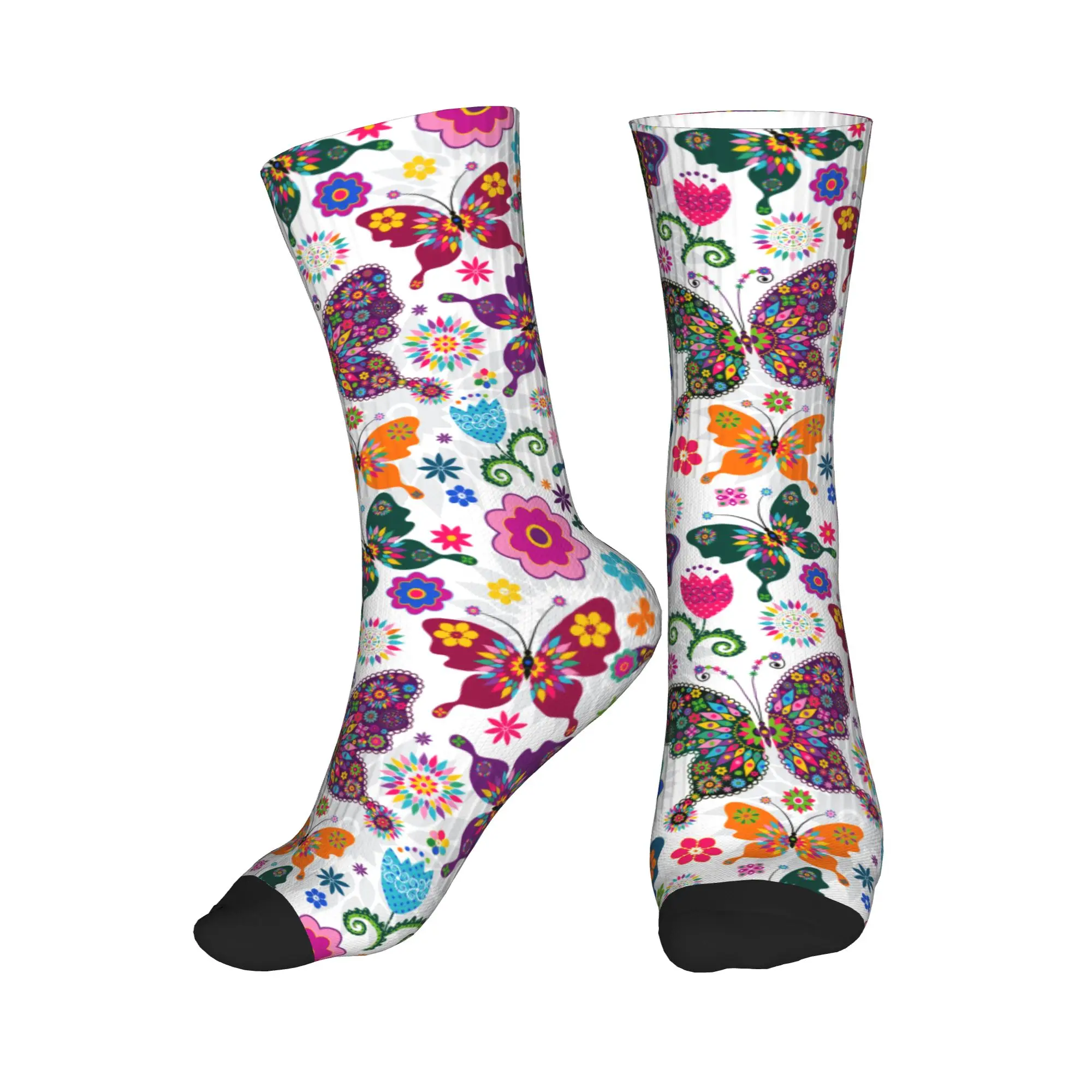 

Colorful Butterflies And Flowers Dress Socks Men Women Warm Funny Novelty Crew Socks