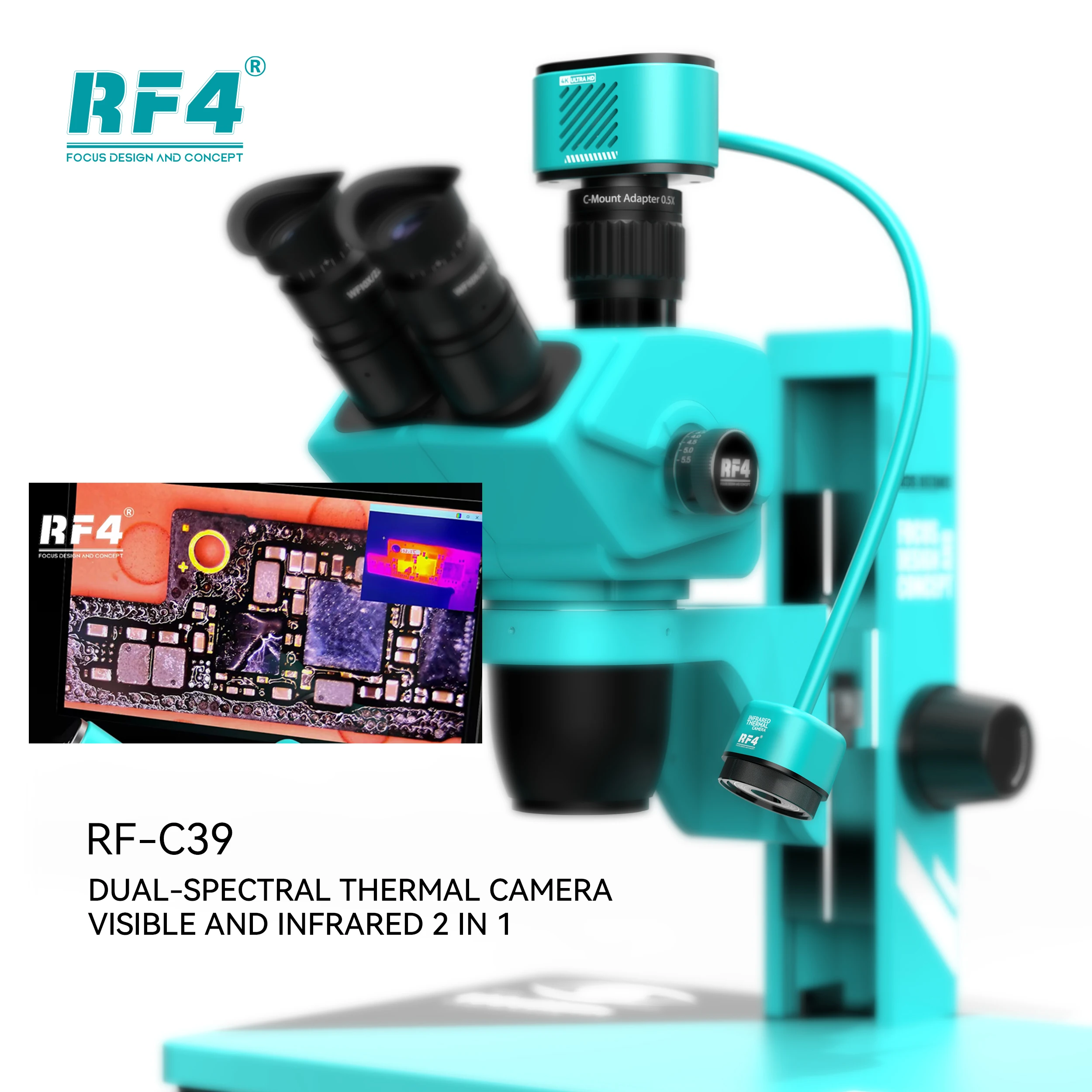 RF4 RF-C39 4K Camera infrarossi Dual-Spectral Thermal Camera Short Circuit Tester strumenti per microscopio PCB Board riparazione guasti