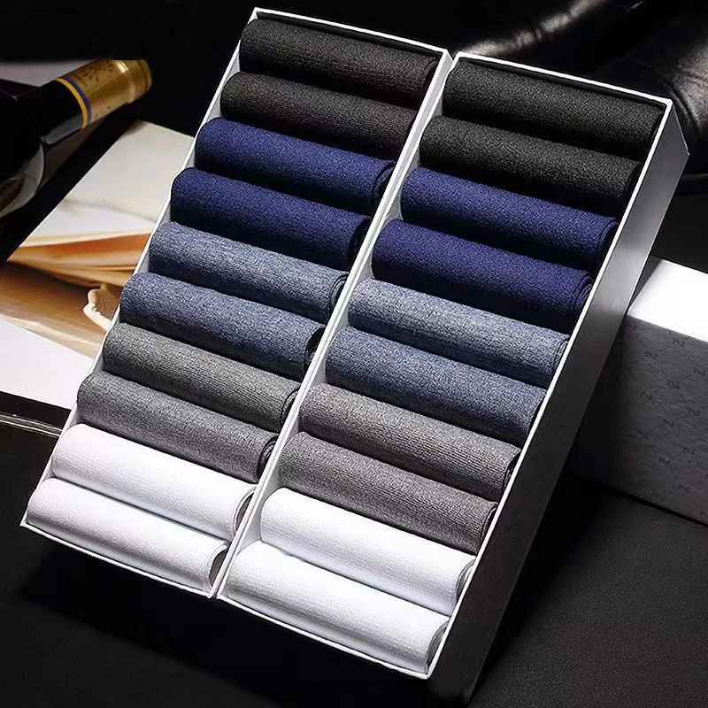 20 Pairs of Men\'s Summer Thin Ice Silk Mid-Calf Socks Business Socks Breathable Ultra-Thin Black Long Socks Disposable Socks