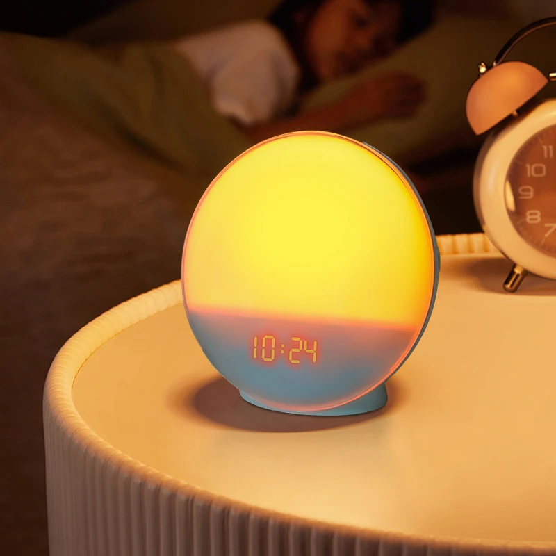 スマートホーム日の出目覚まし時計-rgb-ナイトライト寝室ウェイクアップライトノベルティボディタッチスイッチ昼光夜間誕生日ギフト
