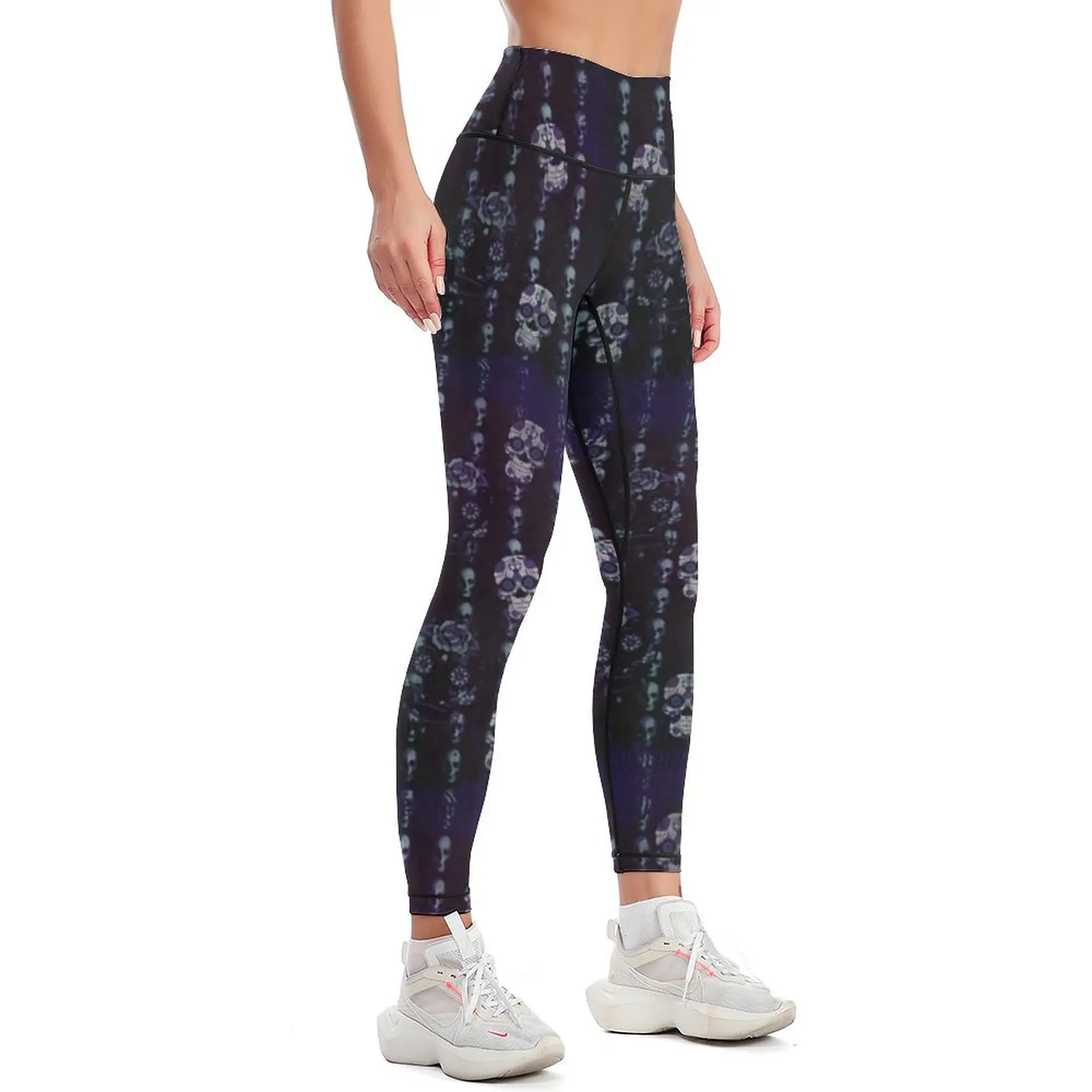 Mallas de calaveras púrpuras para mujer, ropa deportiva sexy para gimnasio, pantalones de gimnasio, Día de los muertos