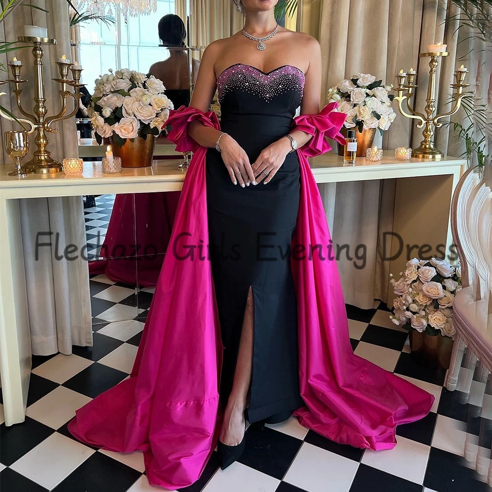 Flechazo Two Piece Evening Dress Strapless with Beading Floor Length Sexy Backless Women Party Short Sleeve Sweep Train Gowns