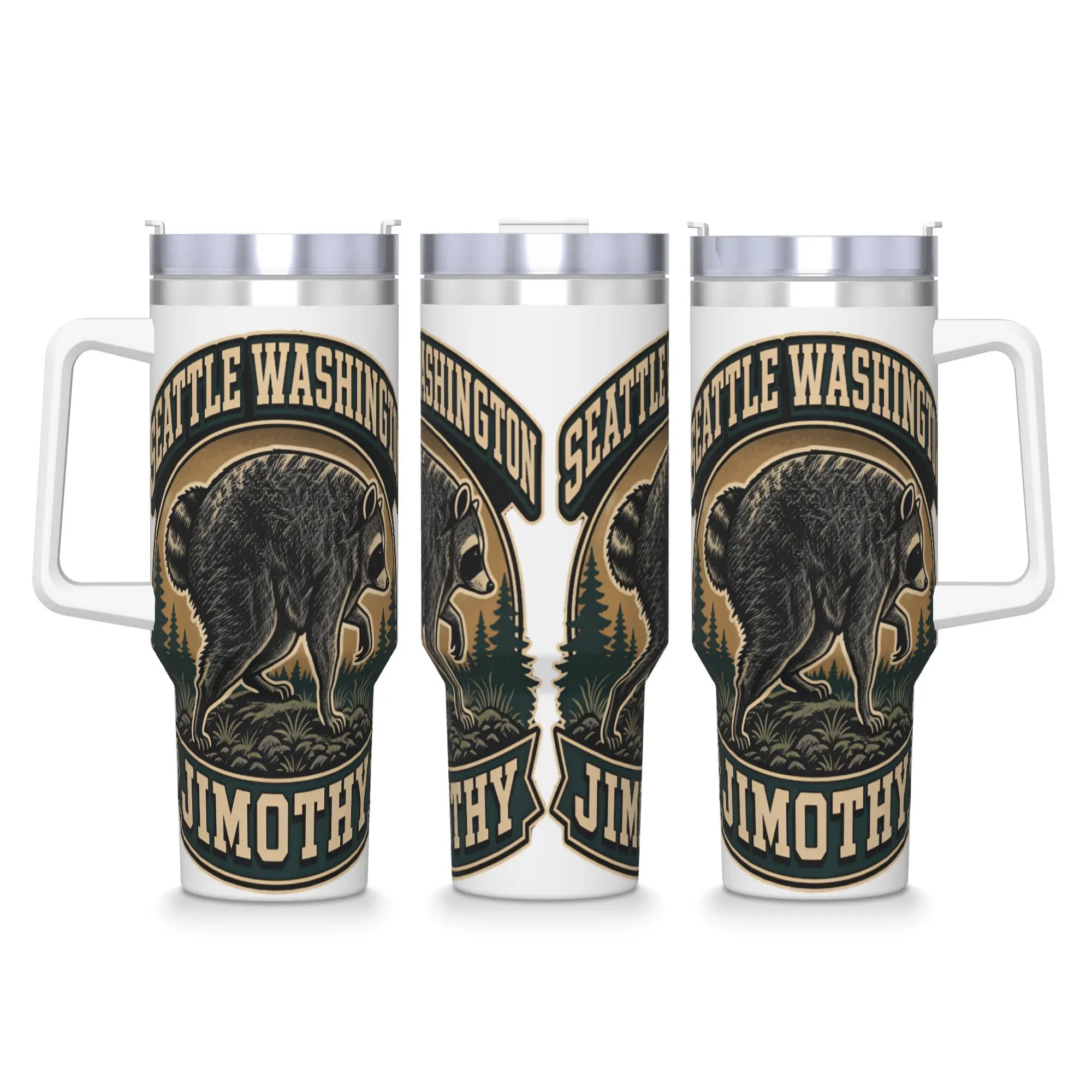 Jimothy Raccoon Seattle Washington Stainless Steel Tumbler  Beach Mugs Cup Large Thermal Mug Heat Preservation  Water Bottle