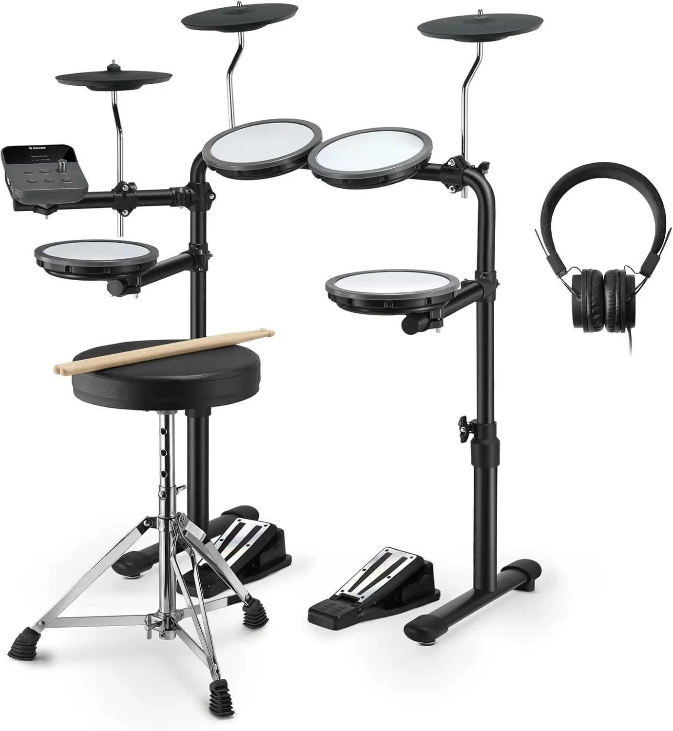 Electric Drum Set with 4 Quiet Mesh Drum Pads, 2 Switch Pedal, Portable and Solid Drum Set with Type-C Charging