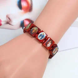 Fashion  Stretch Catholic Icon Bracelets Saint Jesus  Virgin Mary Religious Unisex Bracelet 3-color