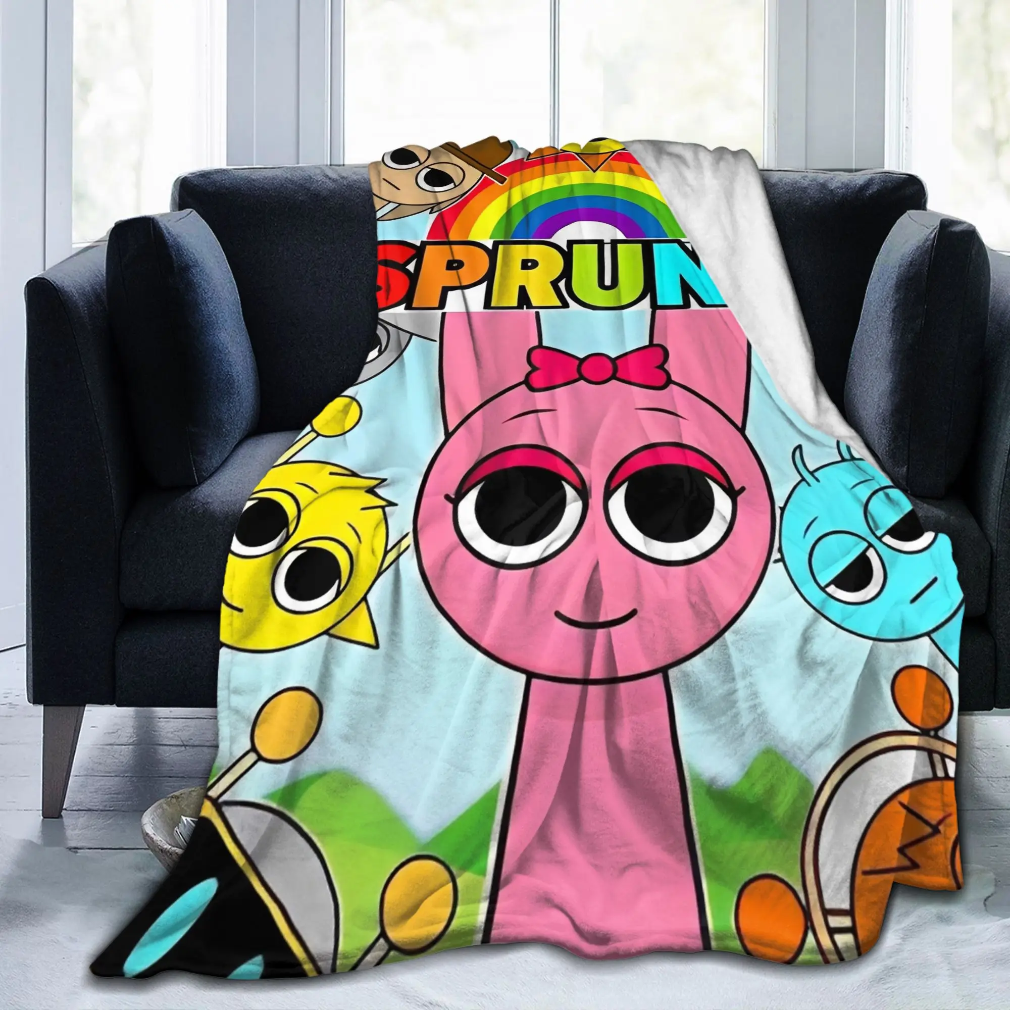 

Игровое одеяло Sprunki Incredibox, флисовое летнее многофункциональное легкое тонкое одеяло для постельных принадлежностей, дорожное плюшевое тонкое одеяло