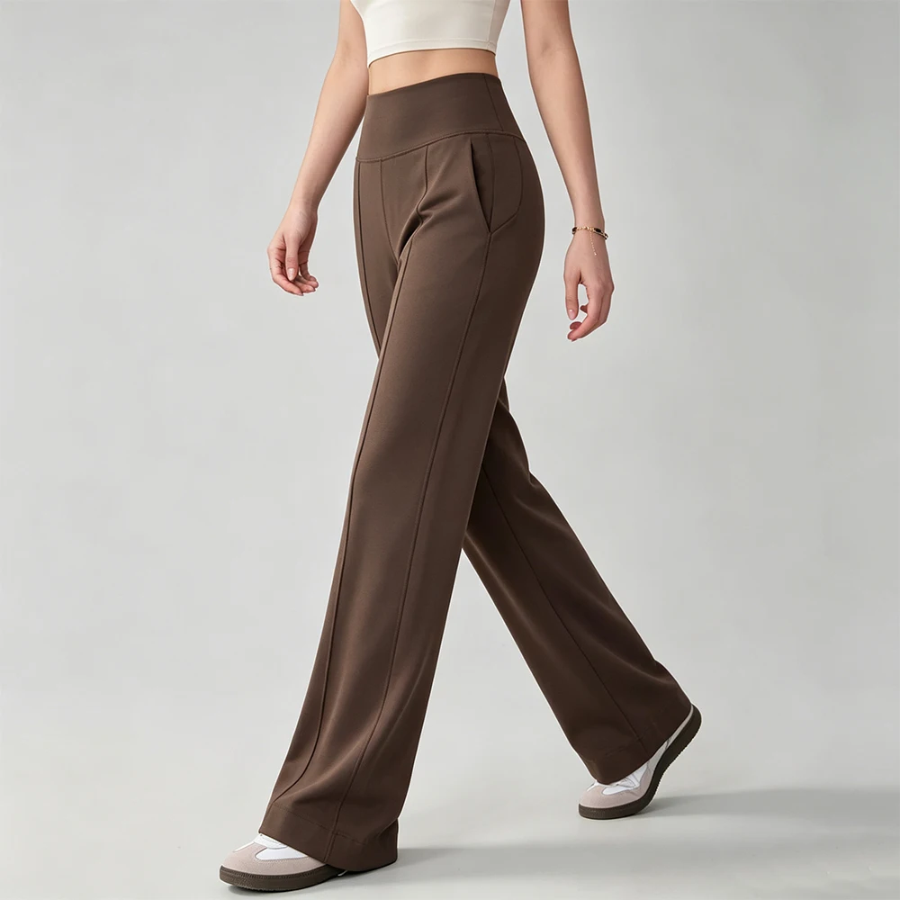 Women's High Waist Wide-Leg Pants With Pockets High Waist Stretch Loose Sweatpants Straight Sports Leisure Yoga Workout Pant