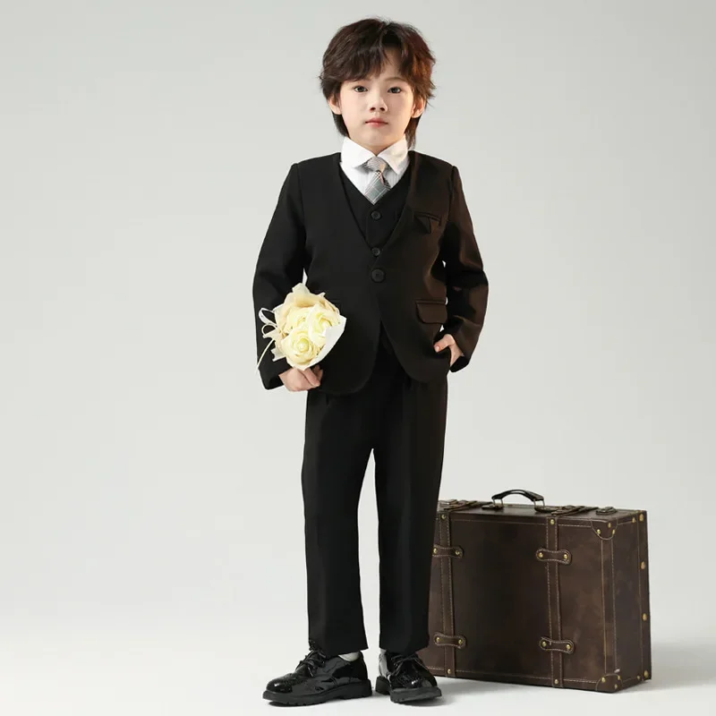 Kids Casual Spring Autumn Suit Set Boys Performance Speech Birhthday Photography Costume Children's Blazer Pants Tie Outfit