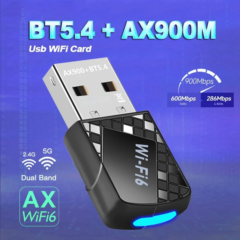 B63B-AX900 USB Wifi 6 Bluetooth 5.4 Adapter 2In1 Dongle Dual Band 2.4G&5Ghz Network Wireless Receiver DRIVER FREE For W10/11