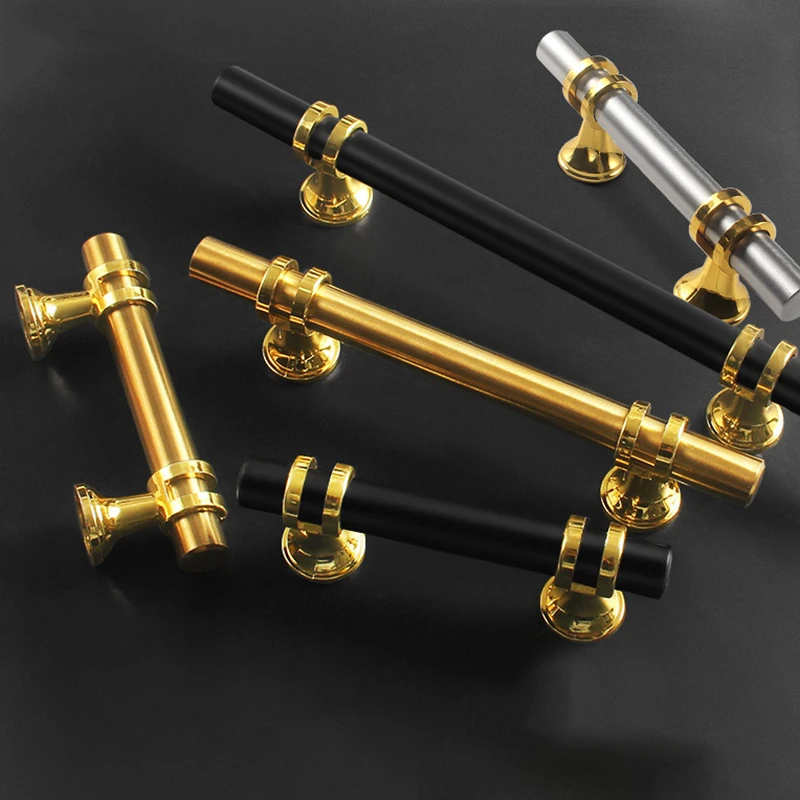 Modern Black Gold Cabinet Handles - Solid Drawer Knobs For Kitchen Furniture With Zinc Alloy Material