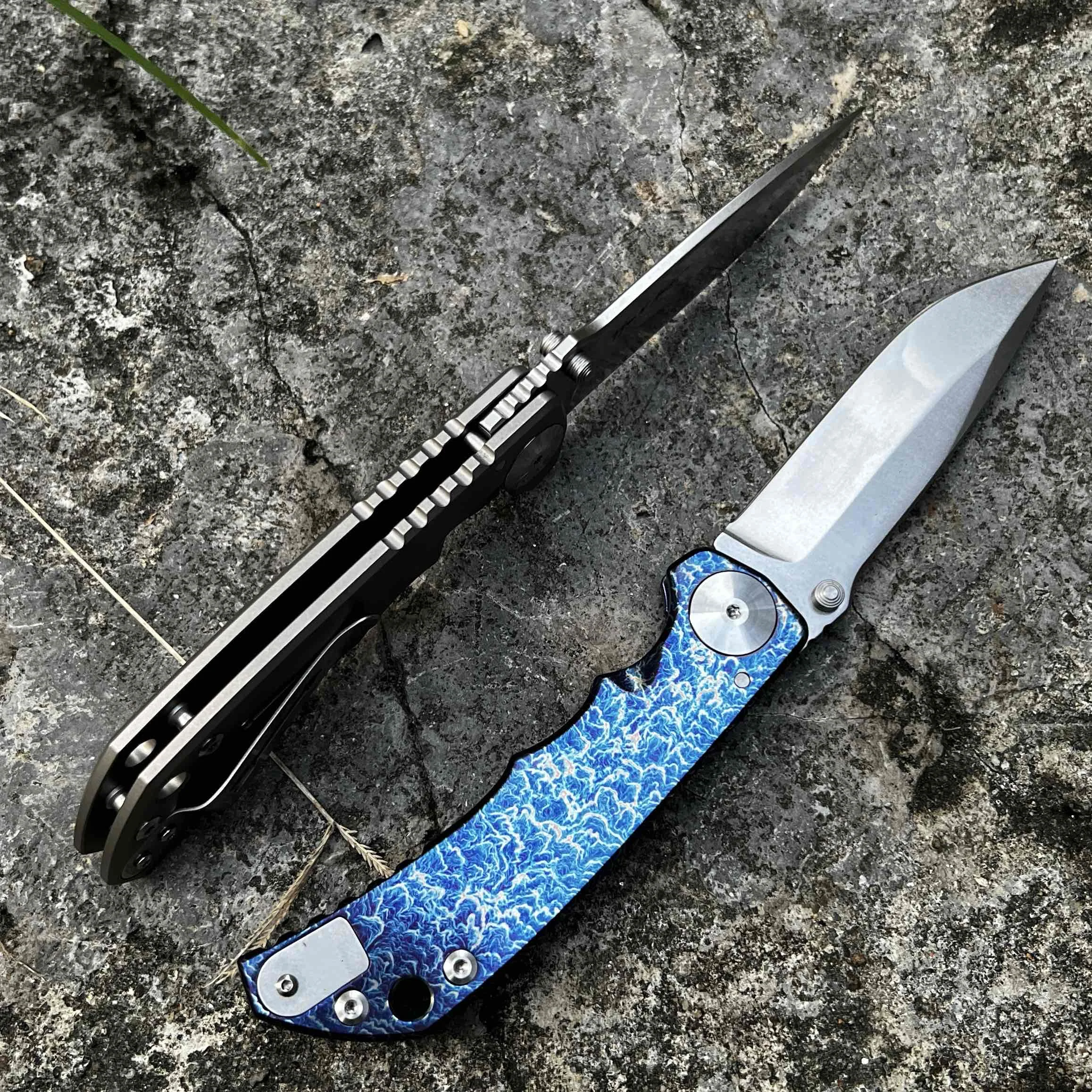 New 14C28N Steel Folding Small Knife TC4 Titanium Alloy Handle Anodized Blue Outdoor Camping Fishing Tool Knife view 4