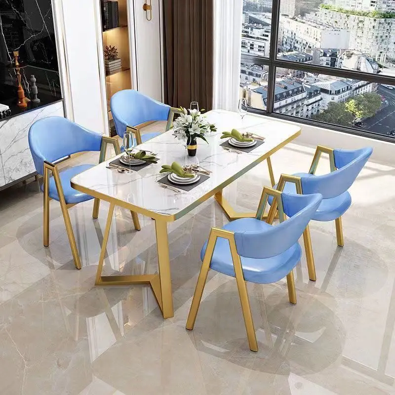 Cheap And Favorable Dining Table Set 4 Chairs Leather Visitor Hotel Chair With Metal Leg Home Dining Table