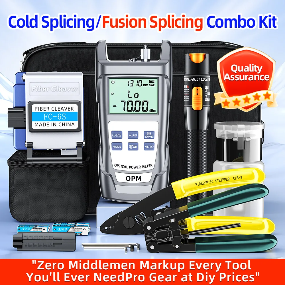 Fiber Optic Cold-Splice Kit Tool Set Case Fusion Splicer Toolbox Miller Pliers Optical Power Meter Red Light Source Fiber view 5