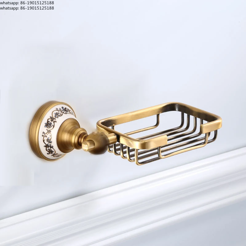 

Antique Brushed Solid Brass Bathroom Accessories Sets European Porcelain Bathroom Hardware Sets Ceramic Retro Bathroom Products