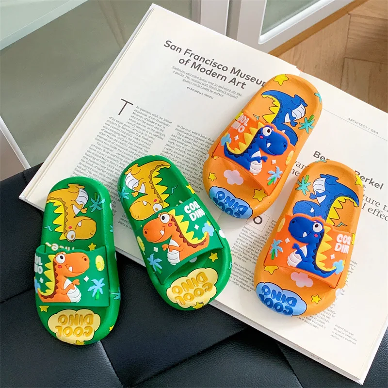 Children Summer Slippers for Baby Girls Cute Cartoon Dinosaur Anti Slip Soft Bottom Bath Slippers Indoor Bath Kids Beach Sandals