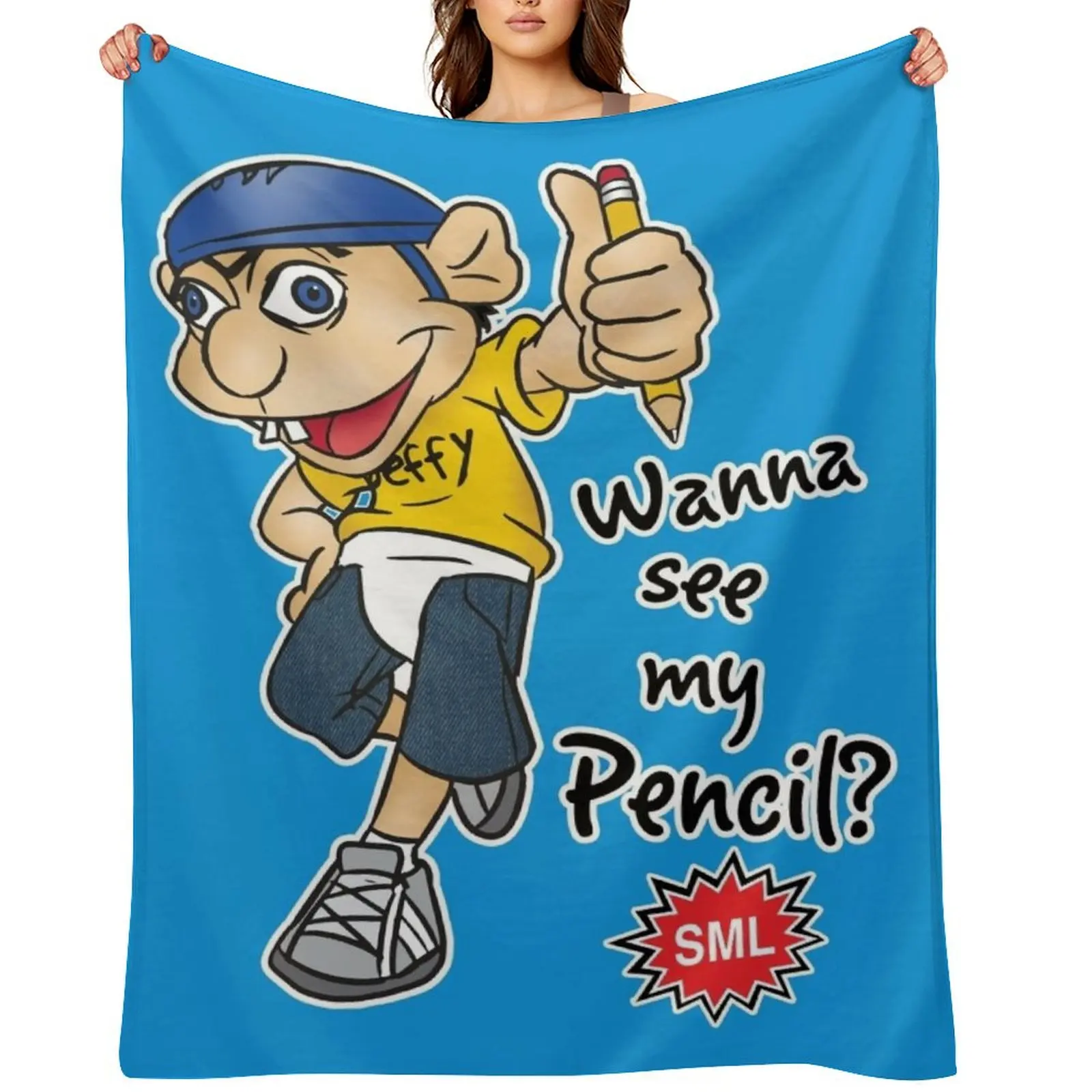 

Jeffy Wanna See My Pencil - Funny SML Character Throw Blanket bed plaid warm for winter Furry For Sofa Thin Blankets