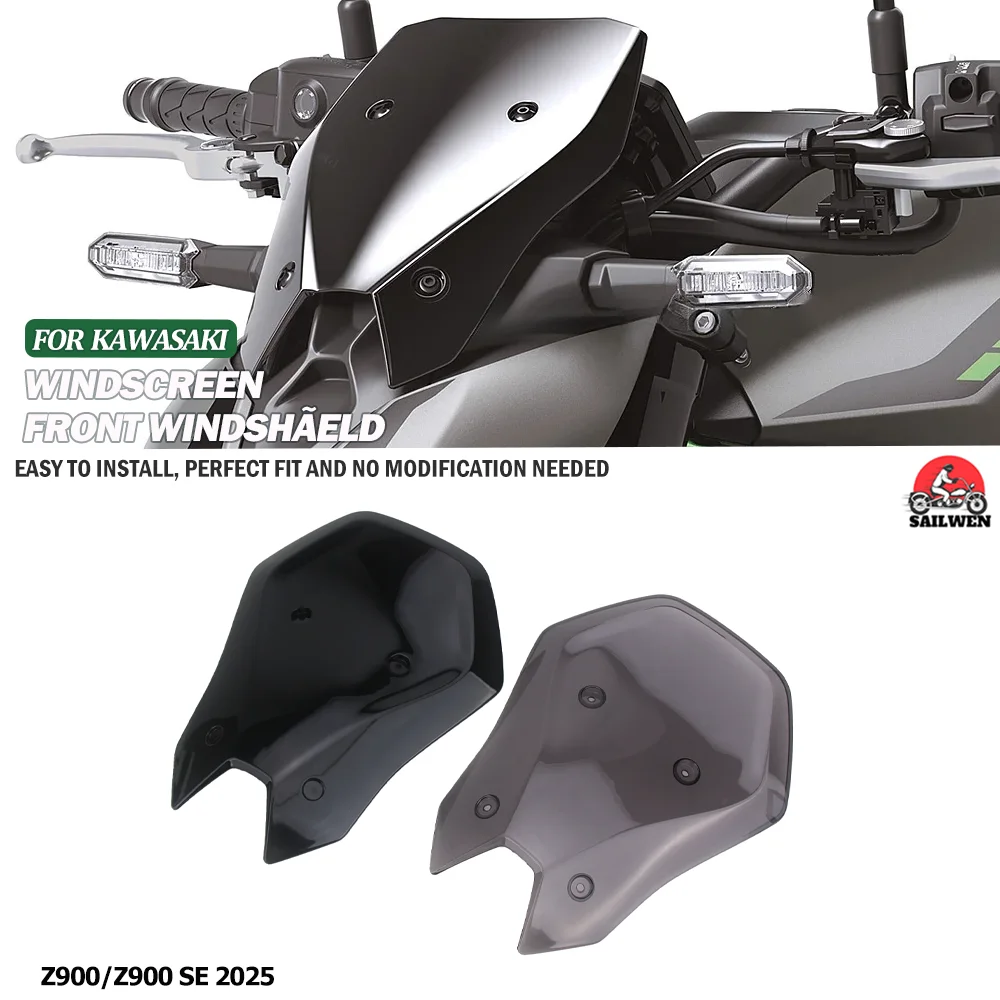 

For Kawasaki Z900SE Z900 2025 Motorcycle Acrylic Windshield WindScreen Smoke Black Transparent Screen Accessories