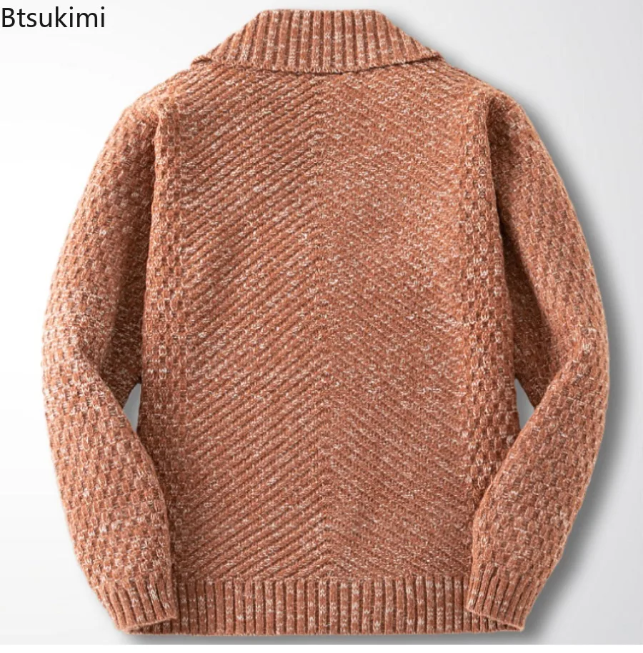 Autumn Winter Luxury Fashion Knitted Sweaters Men's Vintage Thick Warm Lapel Collar Cardigan Jacket Men's Clothing Sweater Coats