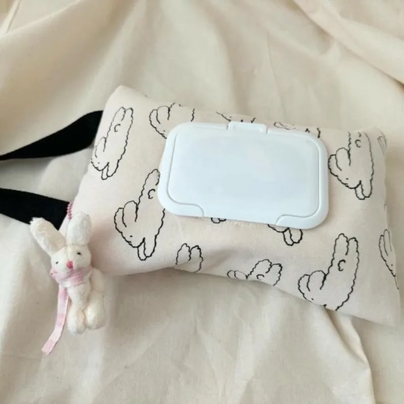 Korean Quilted Tissue Pouch Bear Car Organizer Balloon Wipes Case Ins Style Hanging Dispenser Stroller Travel Wet Wipe Holder view 4
