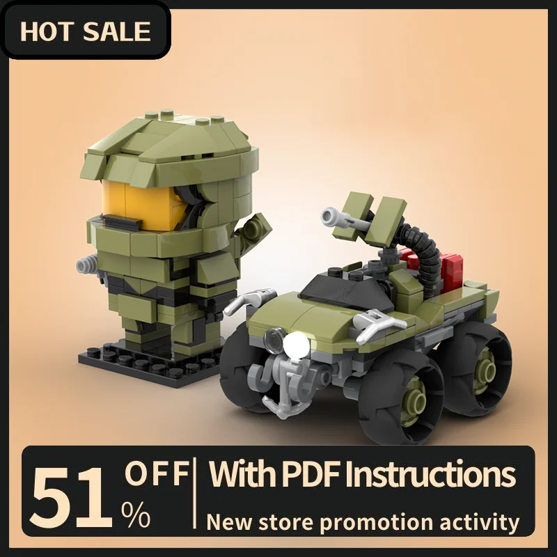 Nowa popularna seria filmów Master Chief Warthog Postać Kwadratowa głowa Figurki Model Bloki Diy Kreatywne pomysły Kidtoy Prezent urodzinowy