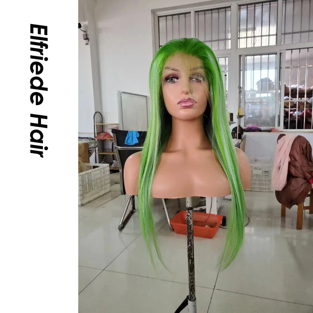 Elfriede Green Highlight Straight Lace Front Wigs for Women Lace Wig 4x4 13X4 13X6 HD Lace Frontal Wig 100% Remy Human Hair Wigs